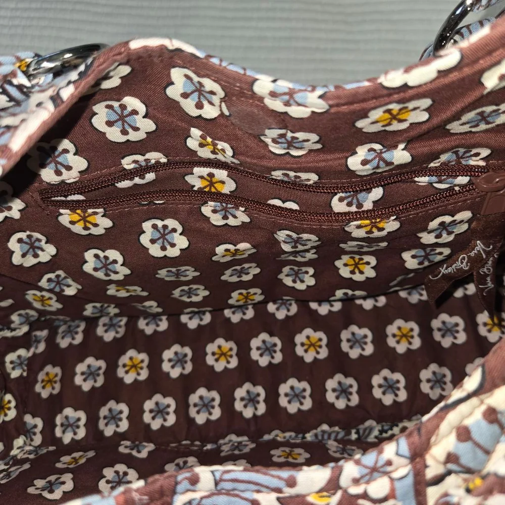 Women's Vera Bradley Slate Blooms Brown Blue Floral Quilted Hobo Bag